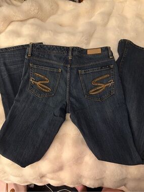 Seven7 Dark Blue Bootcut Jeans with Embellished Back Pockets